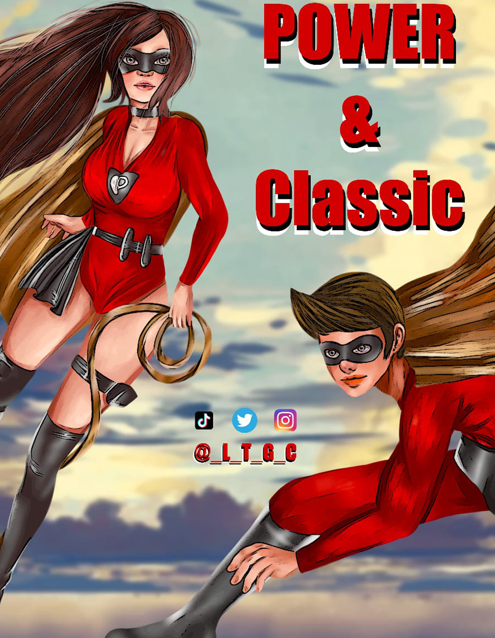 ilustración digital a color personajes estilo comic power & classic